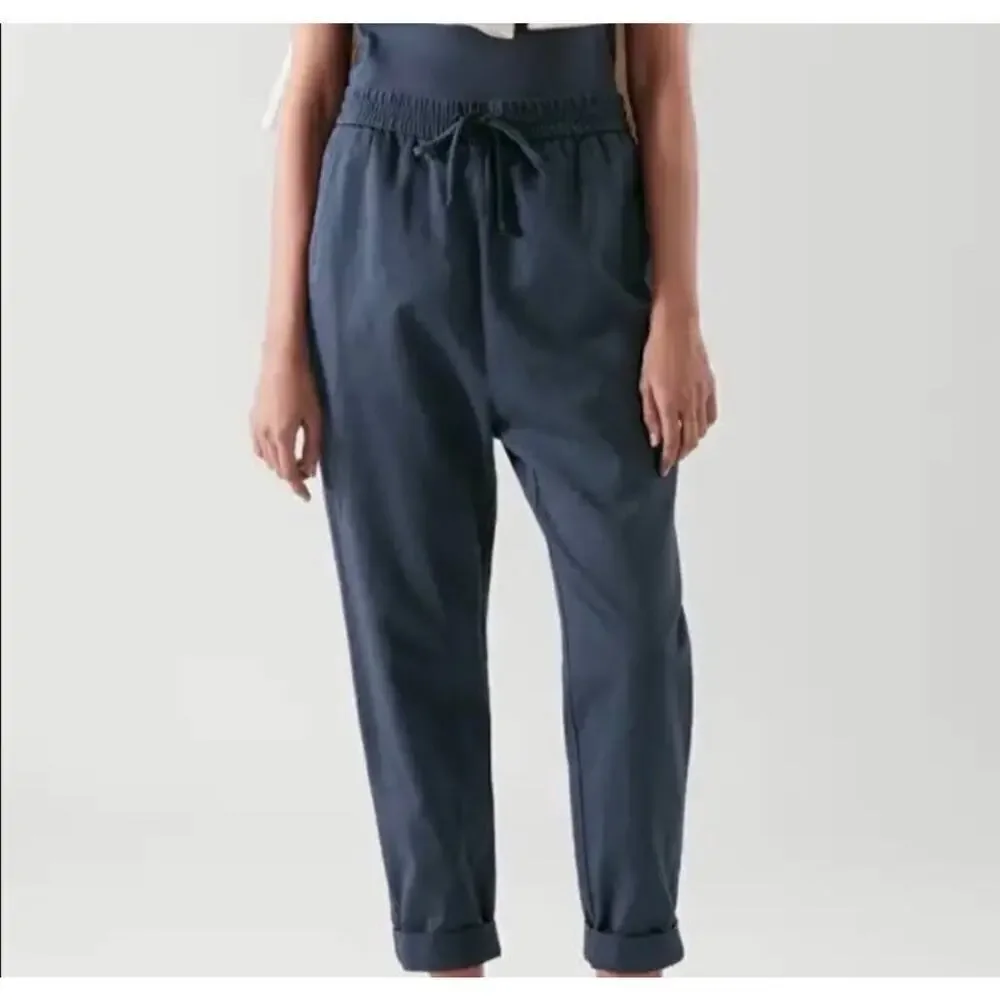 Cos Linen Pants Cuffed Drawstring Loose Fit Ankle In Washed Out Black Size 8